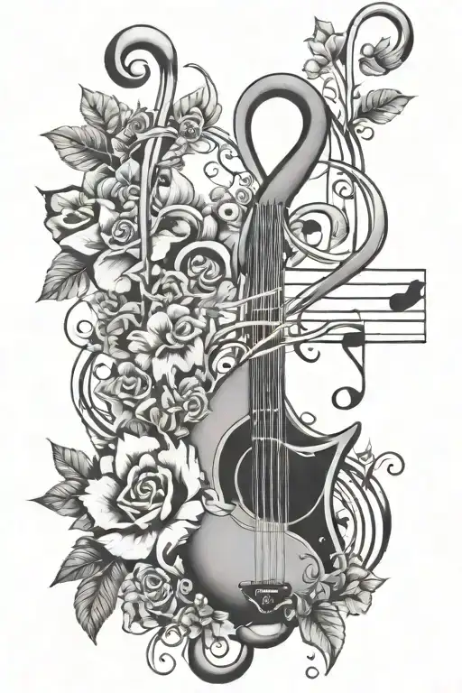 garden with music note intertwined tattoo design idea