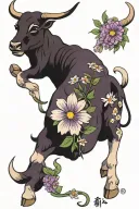 Purple Daisies w Taurus bull tattoo design idea