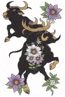 Purple Daisies w Taurus bull tattoo design idea