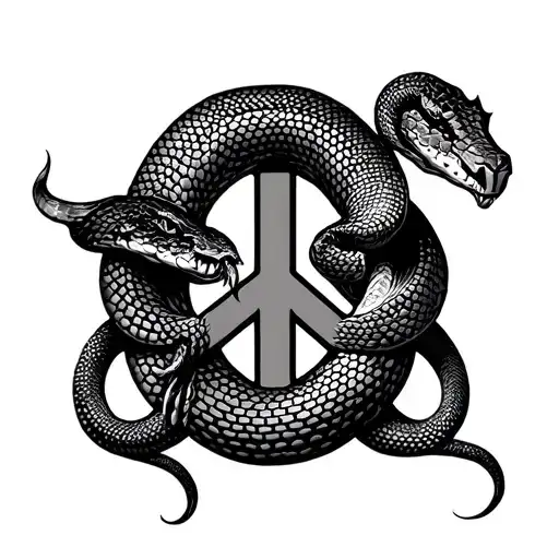 snake over peace symbol combined in baroque style tattoo design idea