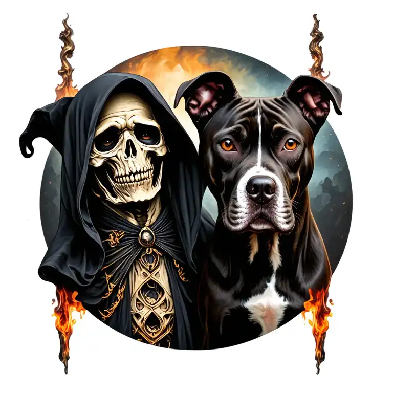 grim reaper and pit bull tattoo design idea