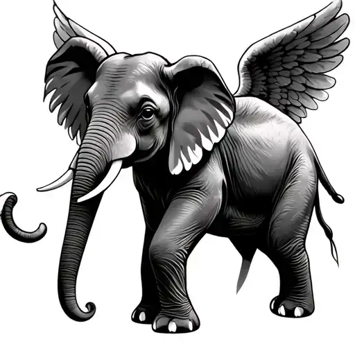 angel elephant walking tattoo design idea