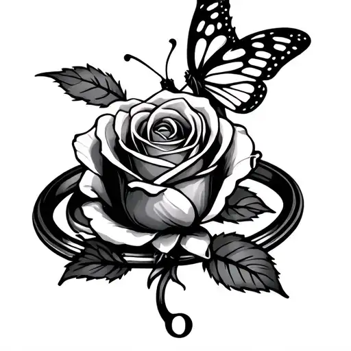rose on a ring with a semicolon butterfly tattoo design idea