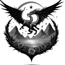 dragons from fourth wings. mountains from a court of thorns and roses. stars and half moon tattoo design idea