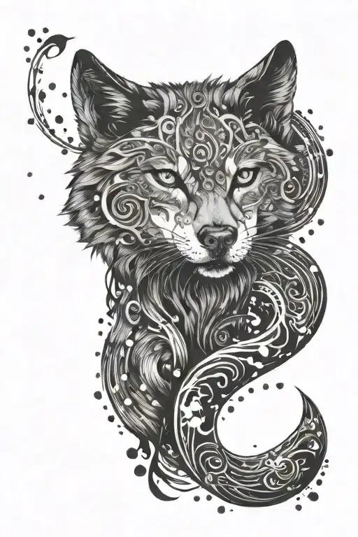 infinity sign, dog paw print, wolf eyes, aurora borealis and letter P abstract tattoo tattoo design idea