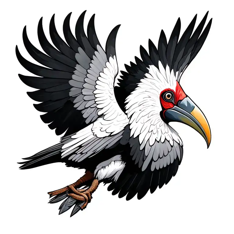 hornbill wing spread wide tattoo design idea
