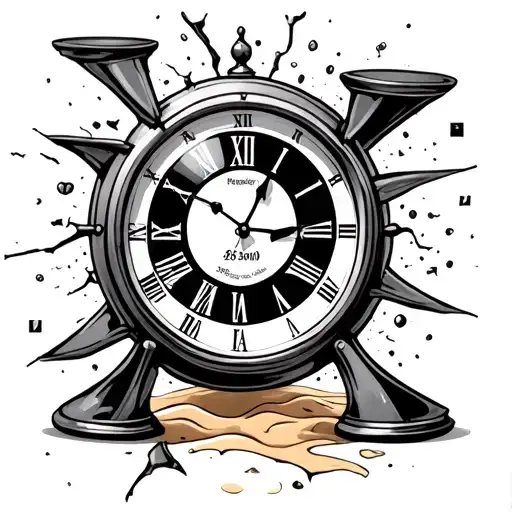 Broken hour glass clock with 12/25/1993 as main with 2/2/12, 4/4/13, 10/27/14, 2/2/16 around it with sand tattoo design idea