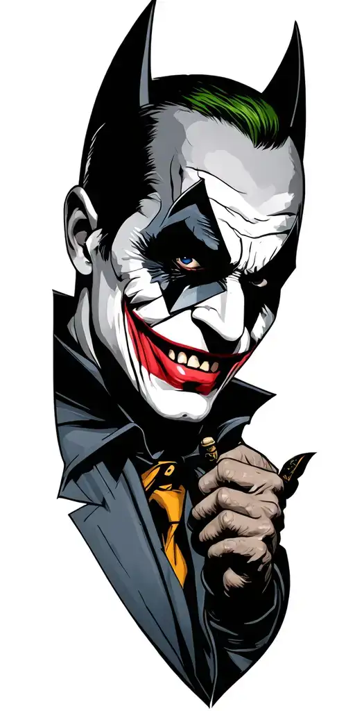 the joker wearing batman mask tattoo design idea