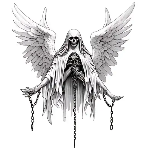 azrael, angel of death, chains tattoo design idea