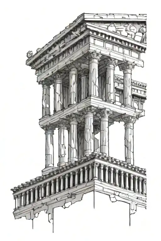 greek architecture building with multiple tattoo design idea