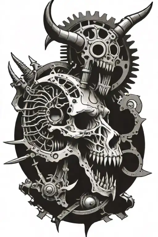 slipknot goat skull with crankshaft transforming into a mechanical tattoo design idea