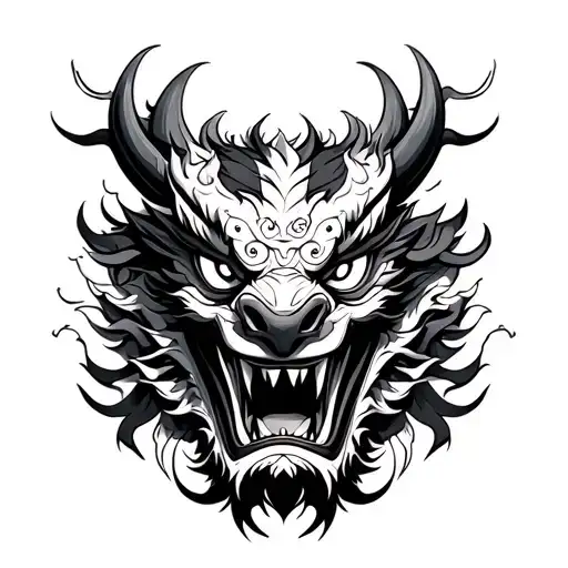 japanese dragon intertwined samuri mask tattoo design idea