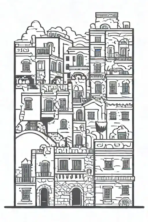 Mexican mafia buildings background tattoo design idea