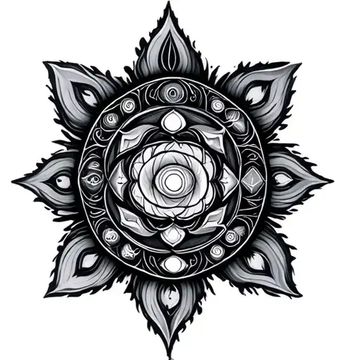 7 chakra symbols tattoo design idea