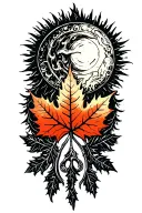 sun with maple leaf shaped like tattoo design idea