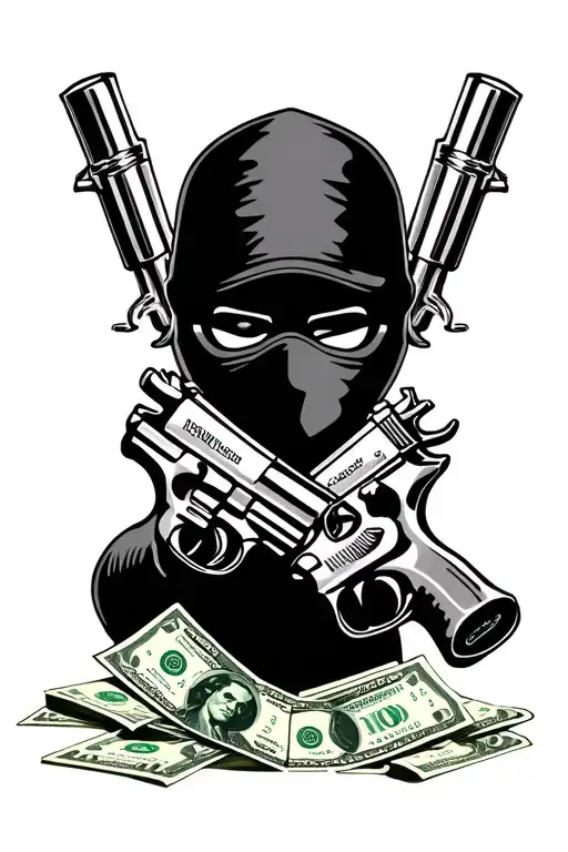 balaclavas with money guns and cash with drugs  tattoo design idea