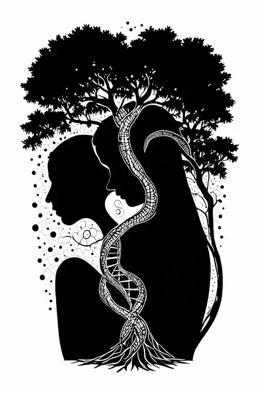 Birth of a child, tree of life, DNA, geometry, father and daughter tattoo design idea