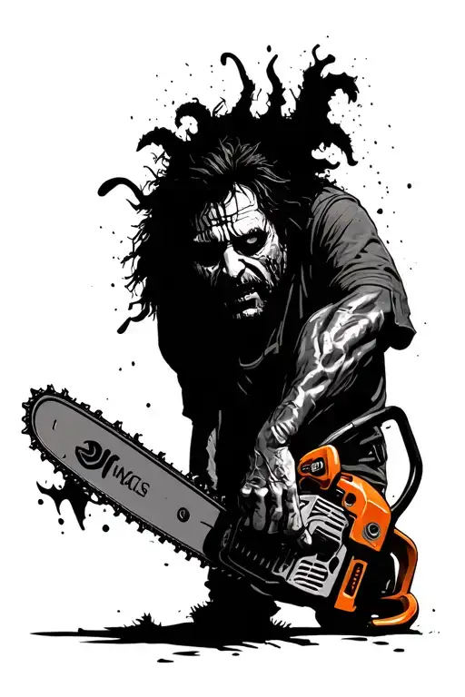 dirty chainsaw with Leatherface in the chainsaw blade  tattoo design idea
