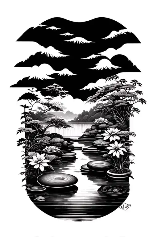 zen garden scene tattoo tattoo design idea