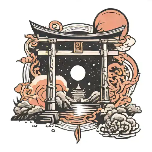 torii gate and black hole tattoo design idea