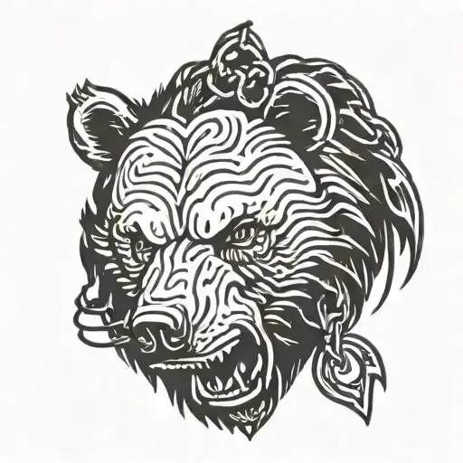 head angry bear chain  tattoo design idea