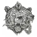 head angry bear chain  tattoo design idea