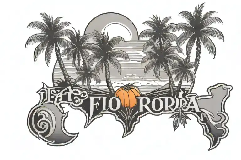 305 but instead of a zero it's a orange with palm trees in the background and the state of Florida  tattoo design idea