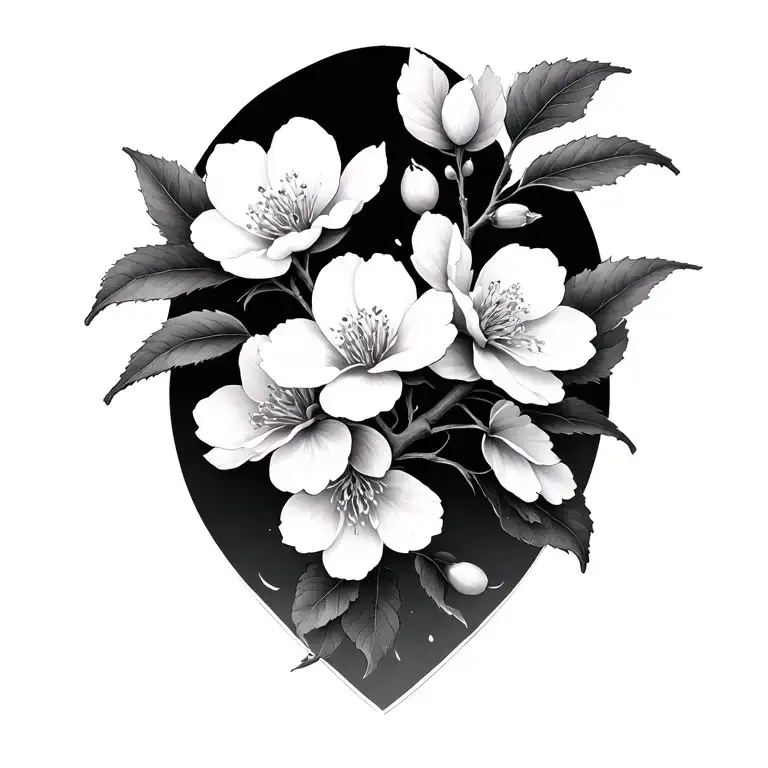 cross cherry blossom branch tattoo design idea