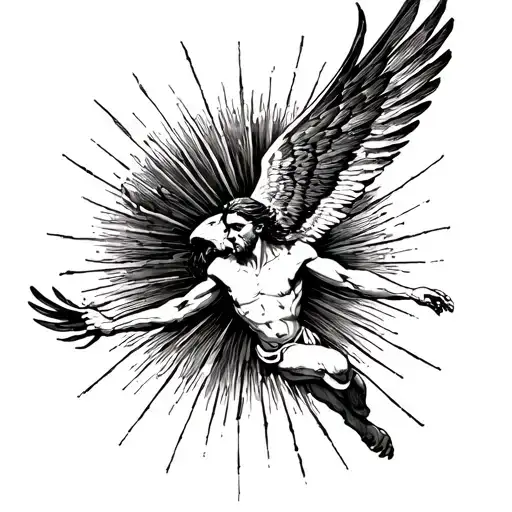 Icarus falling with sun tattoo design idea