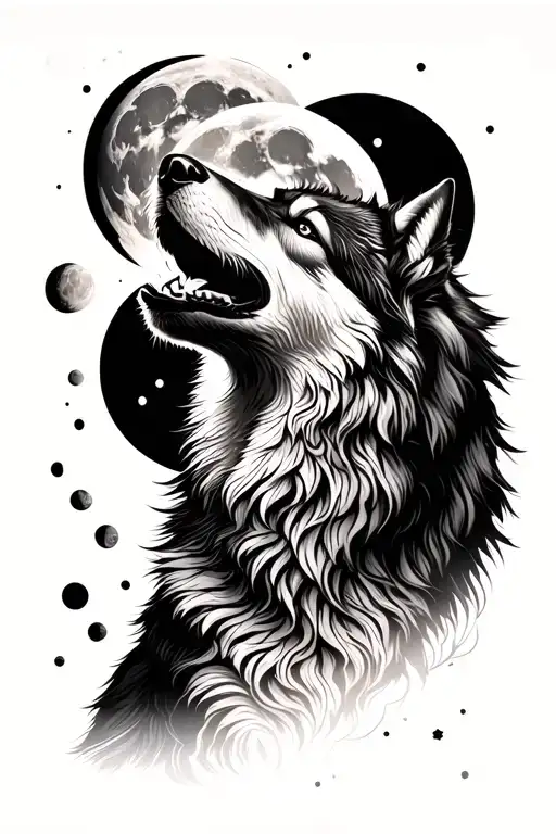 blood moon phases wolf howling at the moon tattoo design idea