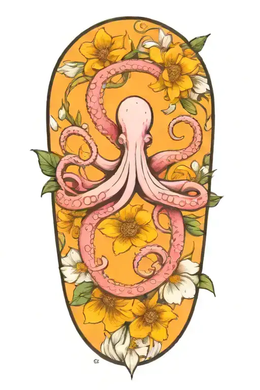 snowdrop, rose, marigold, octopus tentacles tattoo design idea