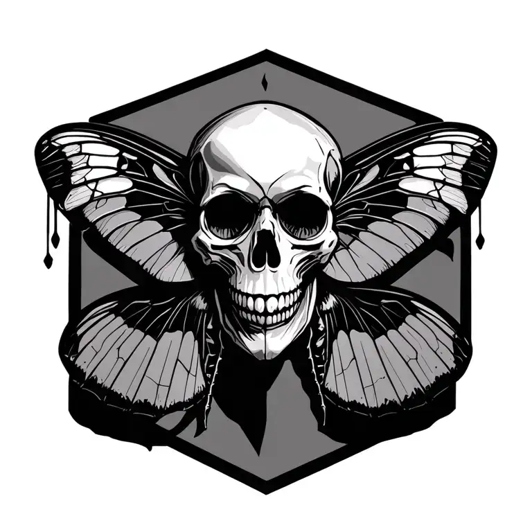 death moth, skull, geometric tattoo design idea