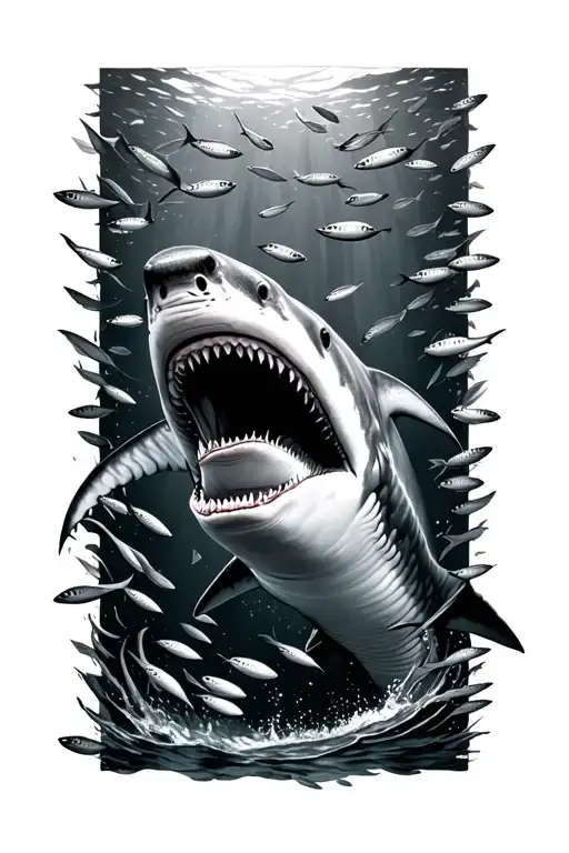 whale shark surrounded by a school of sardines  tattoo design idea