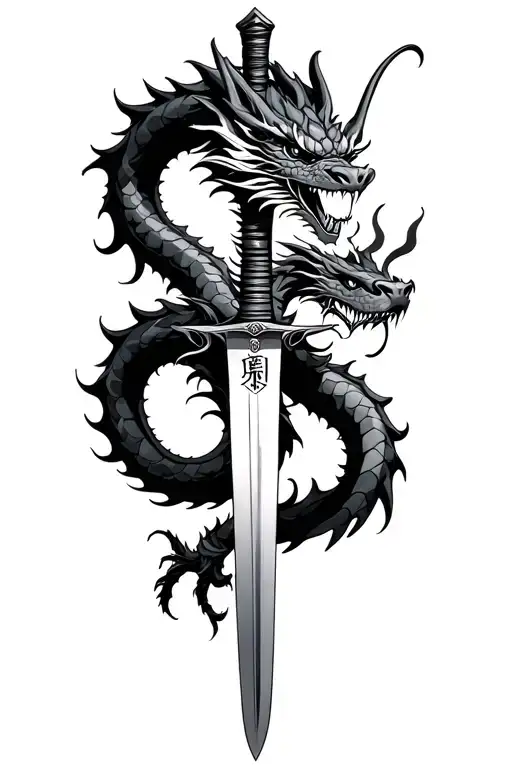 dragon wrapped around a katana sword tattoo design idea