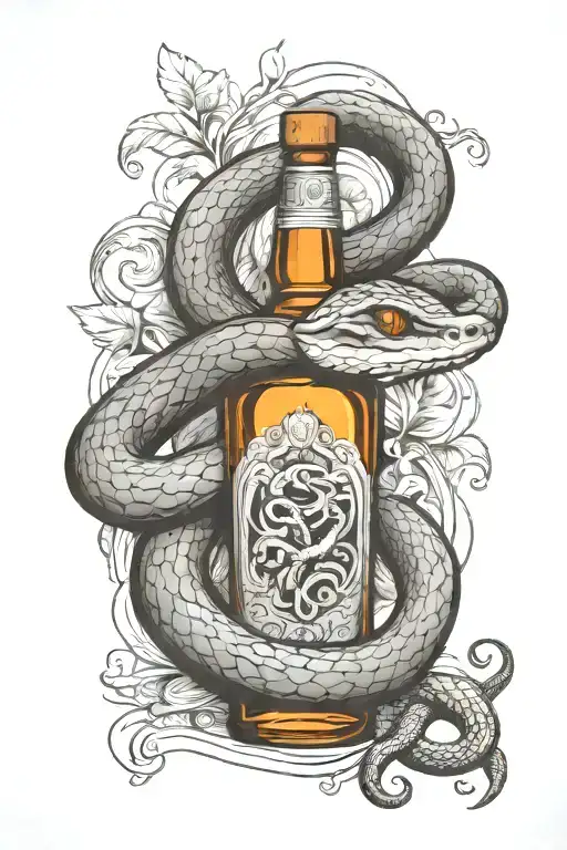 snake and a bottle of whiskey tattoo design idea