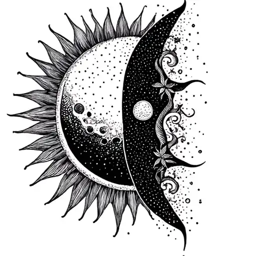 Half Moon and Half sun tattoo design idea