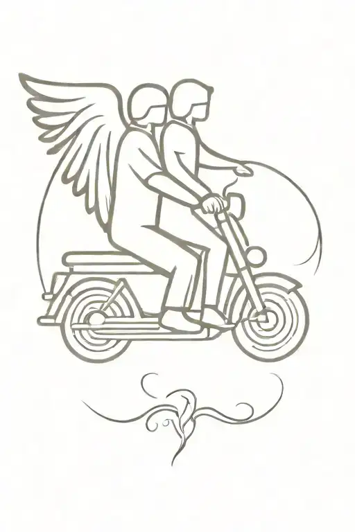 god angel man love marriage motorcycle roadtrip 4 children tattoo design idea