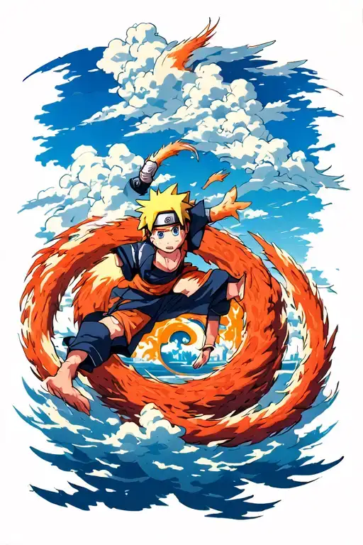 Naruto Curse Seal with clouds below with kid naruto and the nine tailed fox  tattoo design idea