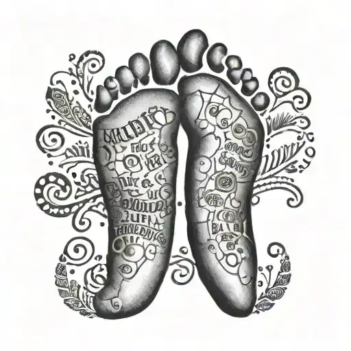 baby footprint with names around tattoo design idea
