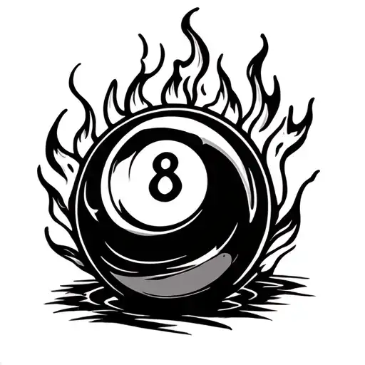 8 ball with fire flames tattoo design idea