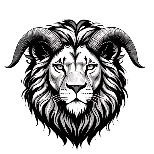 lion head with goat horns tattoo design idea