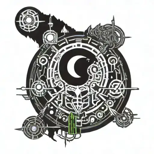 Viking, forest, moon tattoo design idea