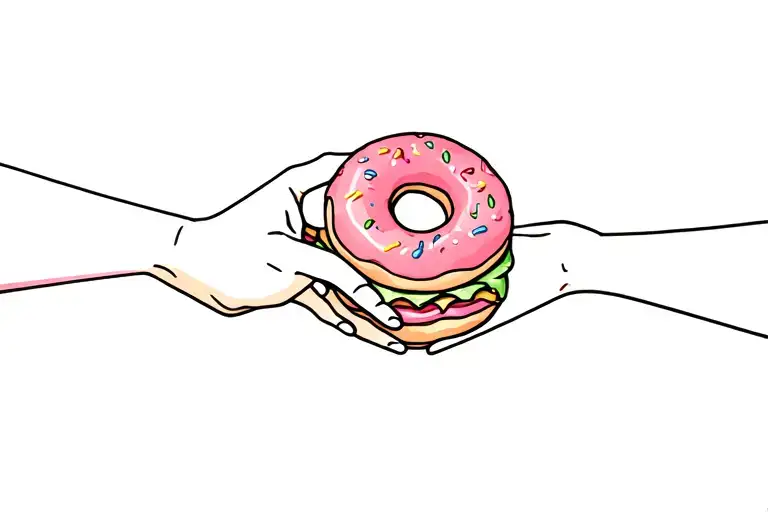donut and burger holding hands tattoo design idea