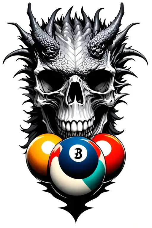 skull dragon skull wearing pool balls tattoo design idea
