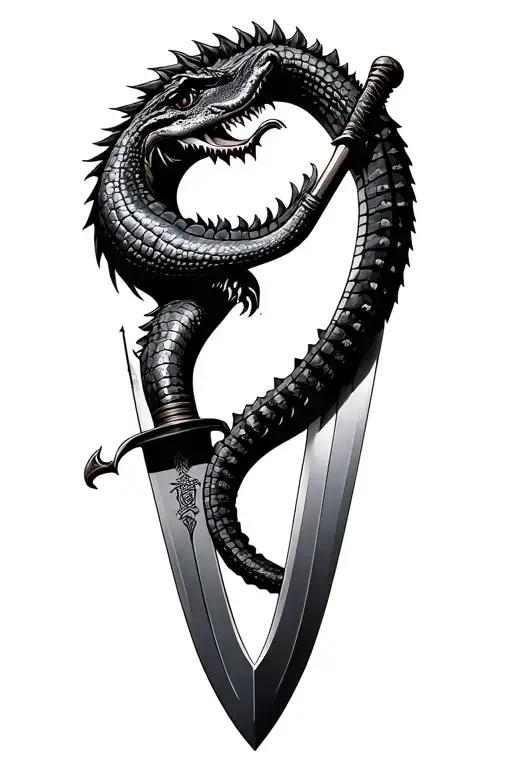 alligator samurai sword tattoo design idea