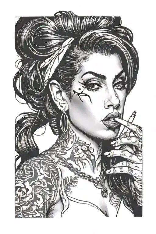 Amy winehouse with cigarette smoke in the background  tattoo design idea