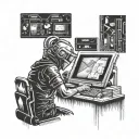 A futuristic cyberpunk scene of a hacker breaking into an ATM with a laptop, surrounded by stacks of money and debit cards tattoo design idea