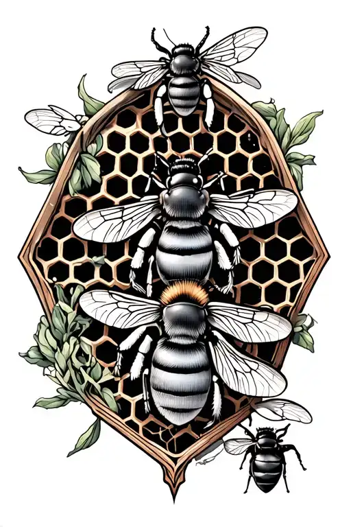 honey comb with bees tattoo design idea