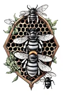 honey comb with bees tattoo design idea