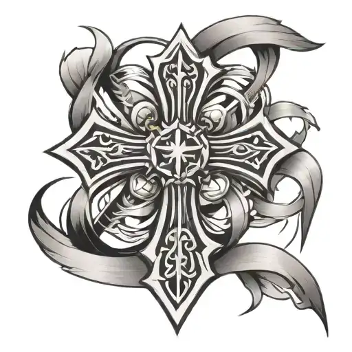 Tribal Cross with Ribbons tattoo design idea
